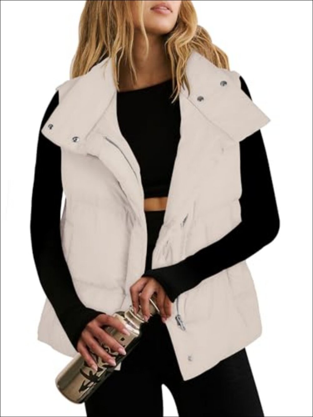 Quilted Puffer Vest Women Zip Up Padded Gilet Sleeveless Winter Outerwear